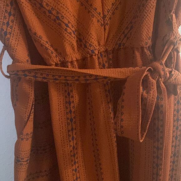 Womens Geometric Print Burnt Orange Rust Slit Leg Jumpsuit - Picture 8 of 8